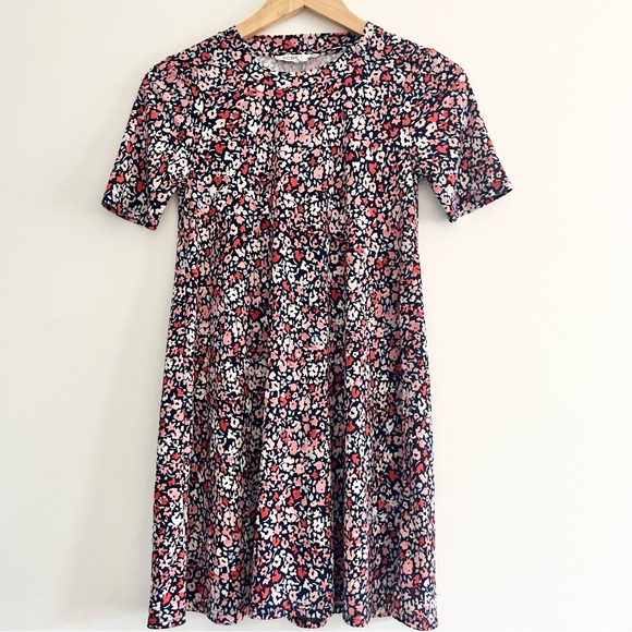 BCBGeneration Floral Babydoll Dress w Short Sleeves Red Blue Pink XS - Picture 3 of 6